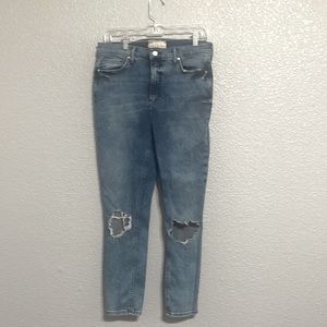 Free People jeans. Skinny, high waisted, distressed, with holes in knees